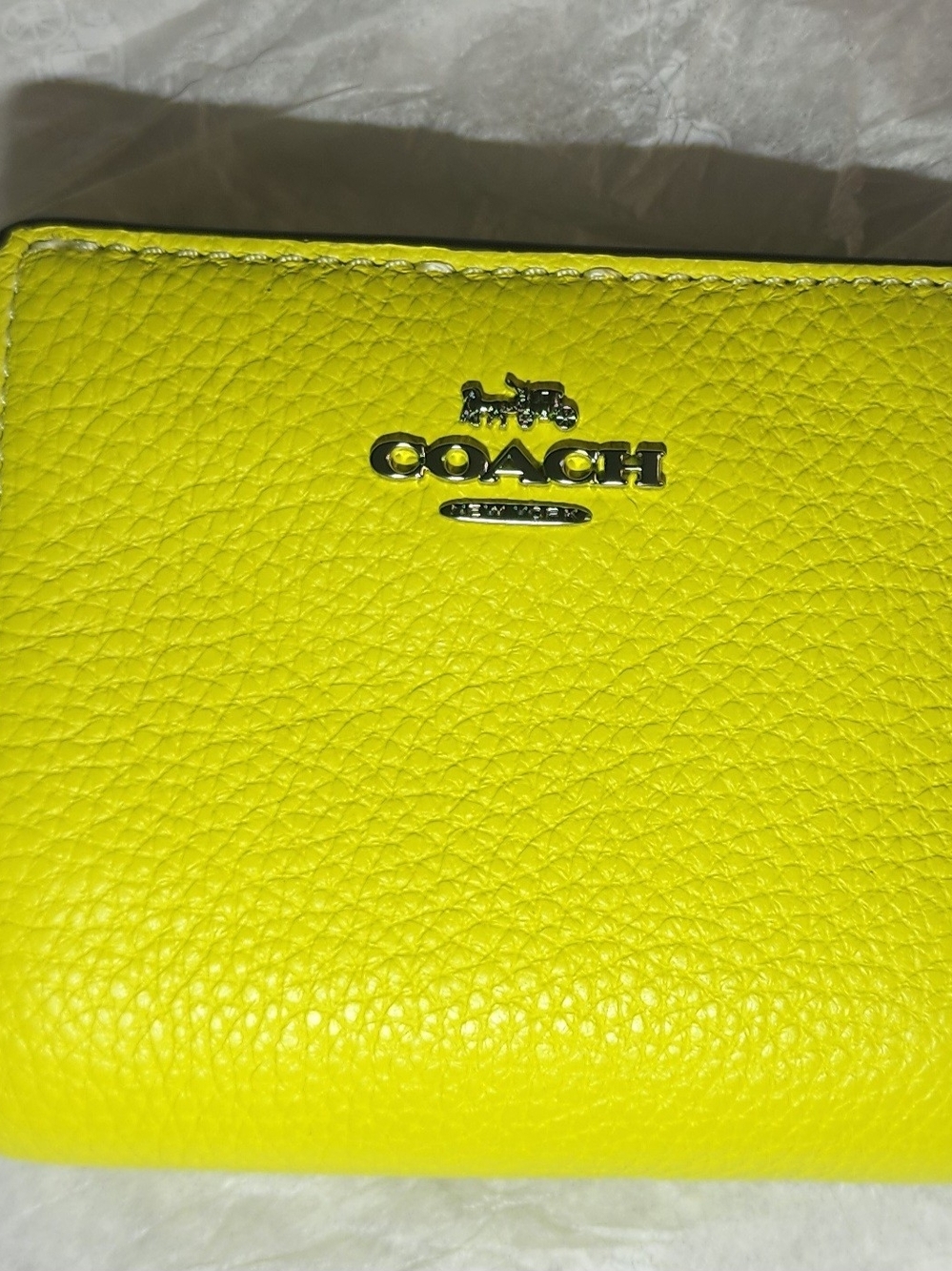 Coach Yellow Pebbled Leather Bi-fold Wallet with Silver Logo - Picture 2 of 8
